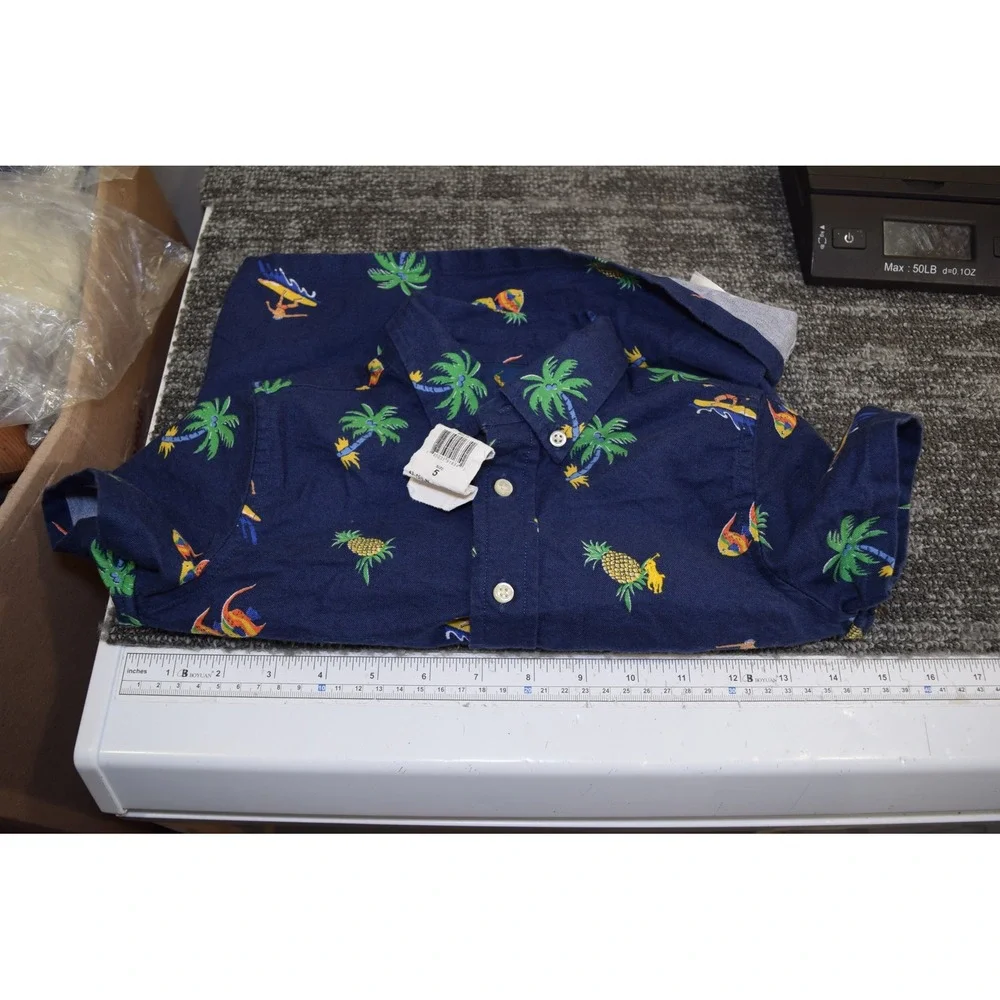 NEW Ralph Lauren Polo Hawaiian Tropical Surfer Pineapple Button Up Shirt BOYS 5T
